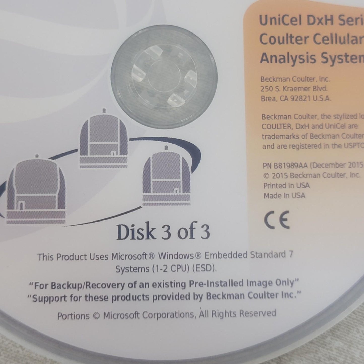 Beckman Coulter UniCel DxH Series Coulter Cellular Analysis System Disks 1, 2, 3