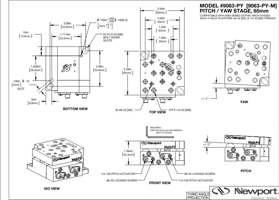 Newport 9063-PY Precision Two-Axis Tilt platform Stage 65x65mm 2° Rotation