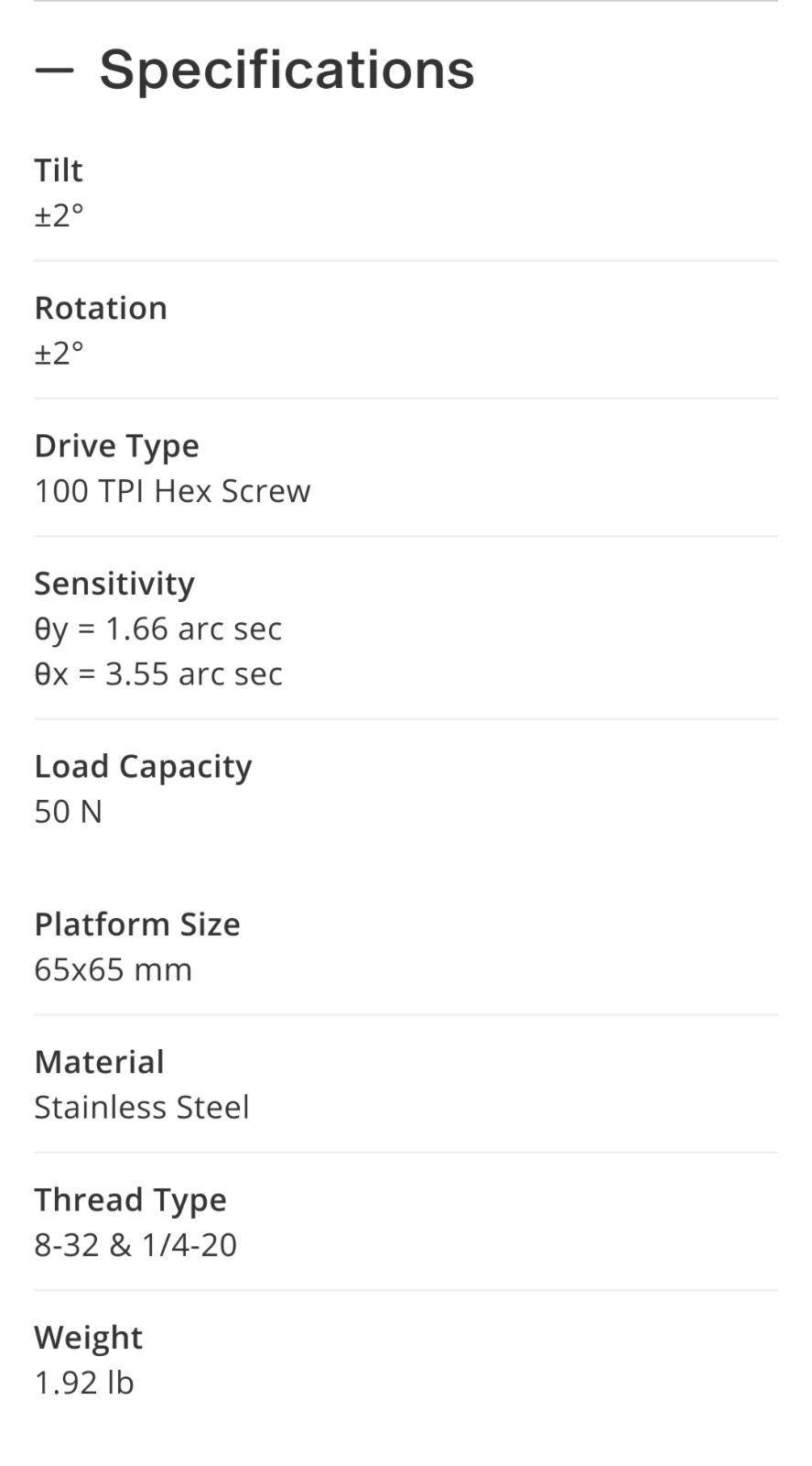 Newport 9063-PY Precision Two-Axis Tilt platform Stage 65x65mm 2° Rotation