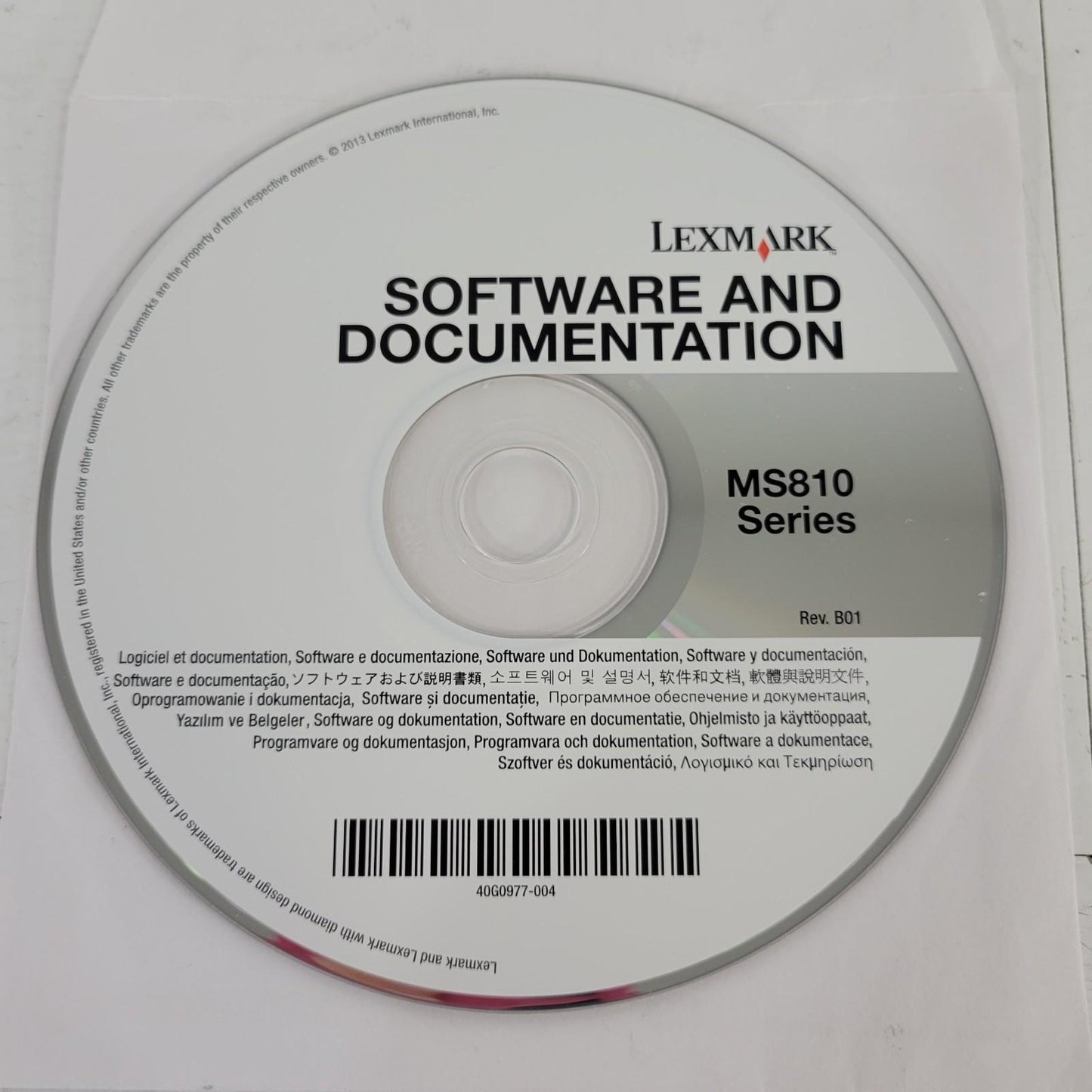 Lexmark 40G0977-004 Software and Documentation MS810 Rev. B01 Disk Driver CD