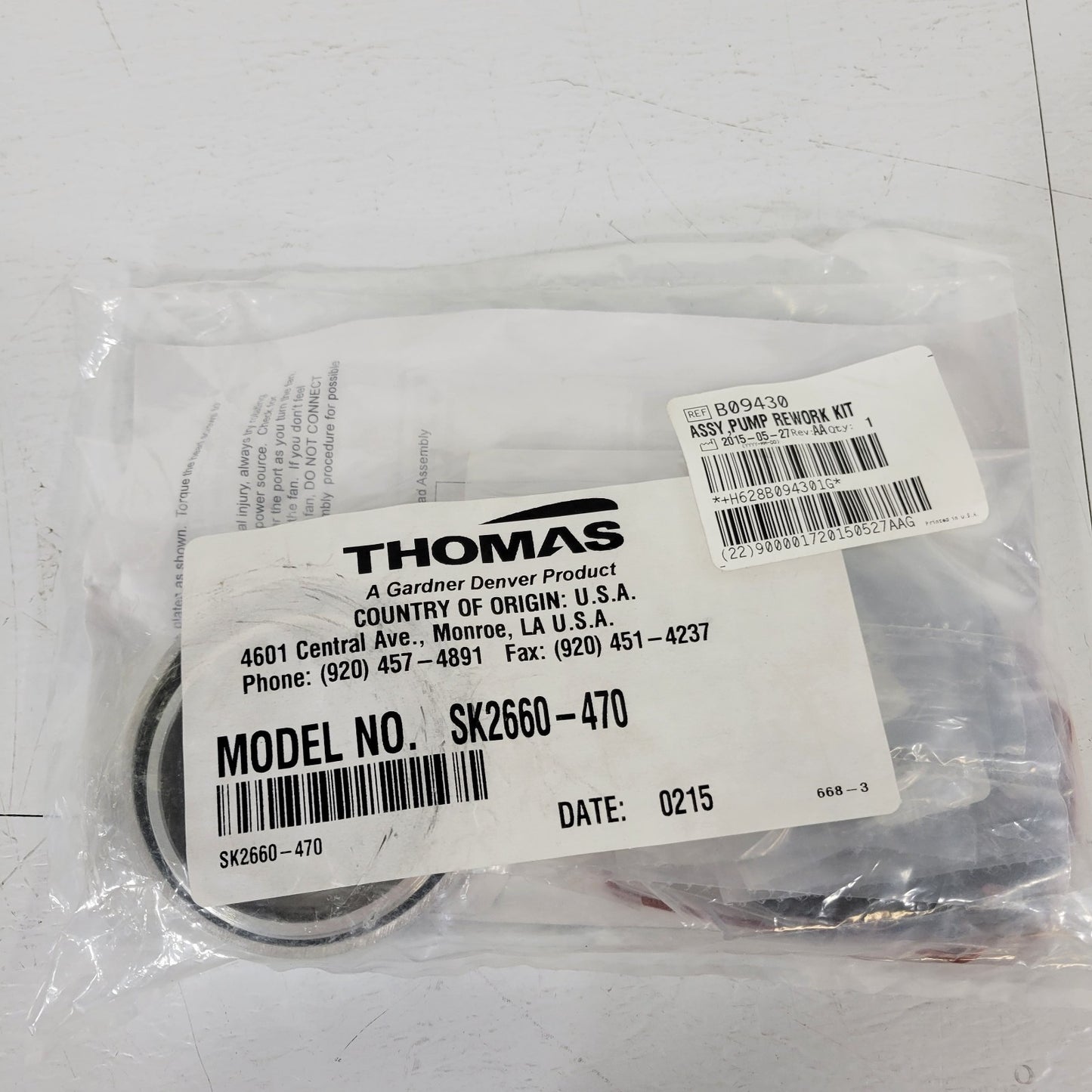 Thomas SK2660-470 Pressure/Vacuum Pump Rework Kit For 2660ZC26/44-470 Pump
