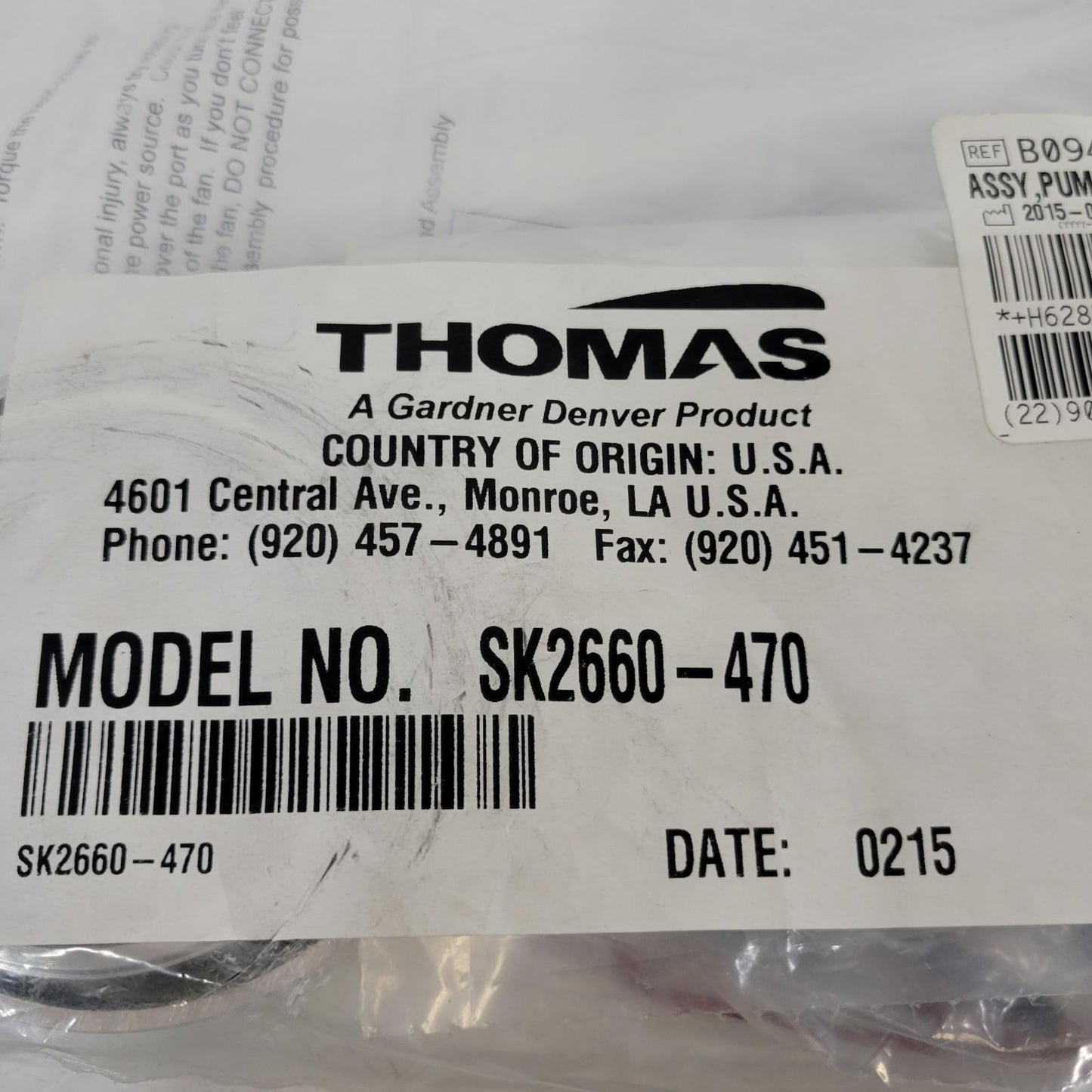 Thomas SK2660-470 Pressure/Vacuum Pump Rework Kit For 2660ZC26/44-470 Pump