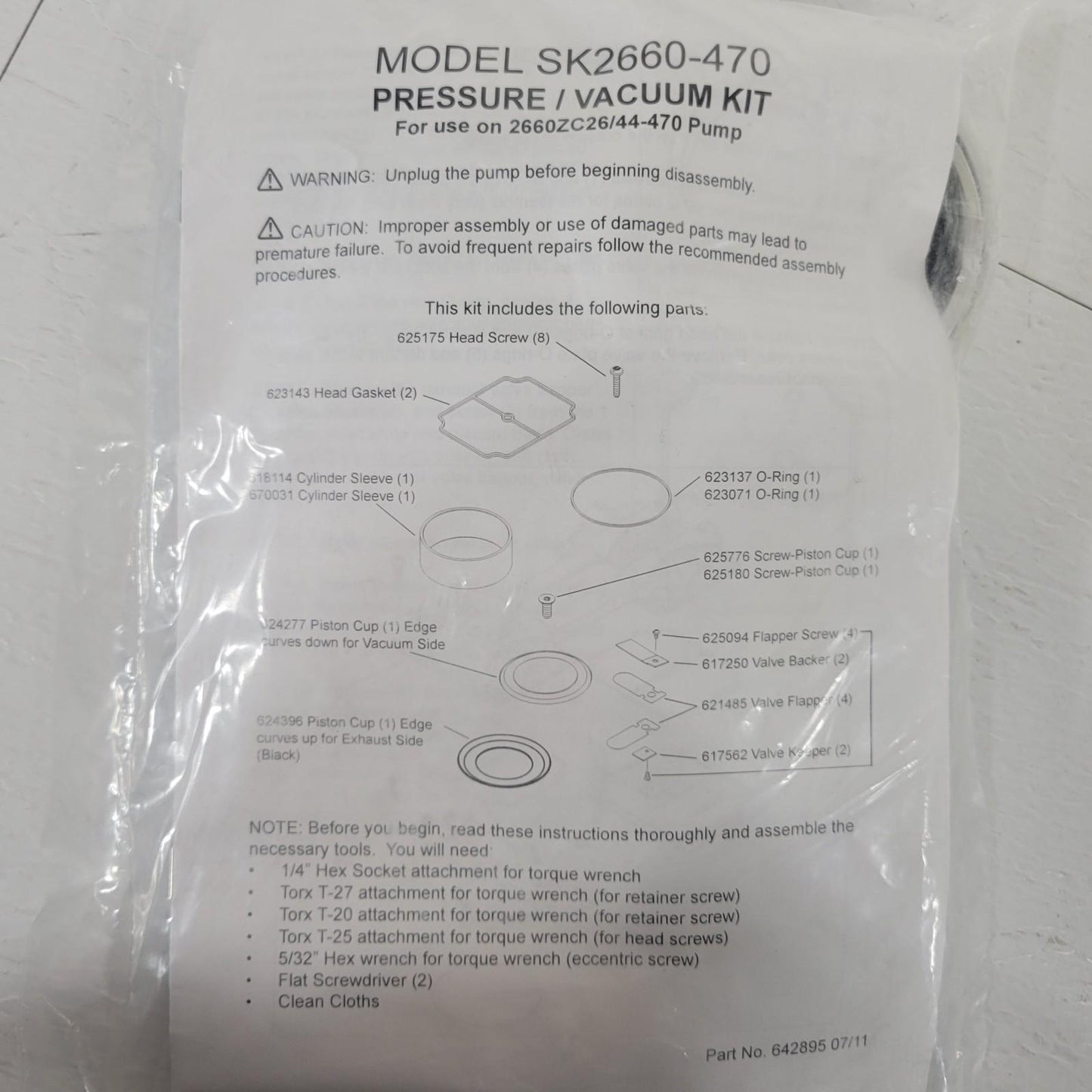 Thomas SK2660-470 Pressure/Vacuum Pump Rework Kit For 2660ZC26/44-470 Pump