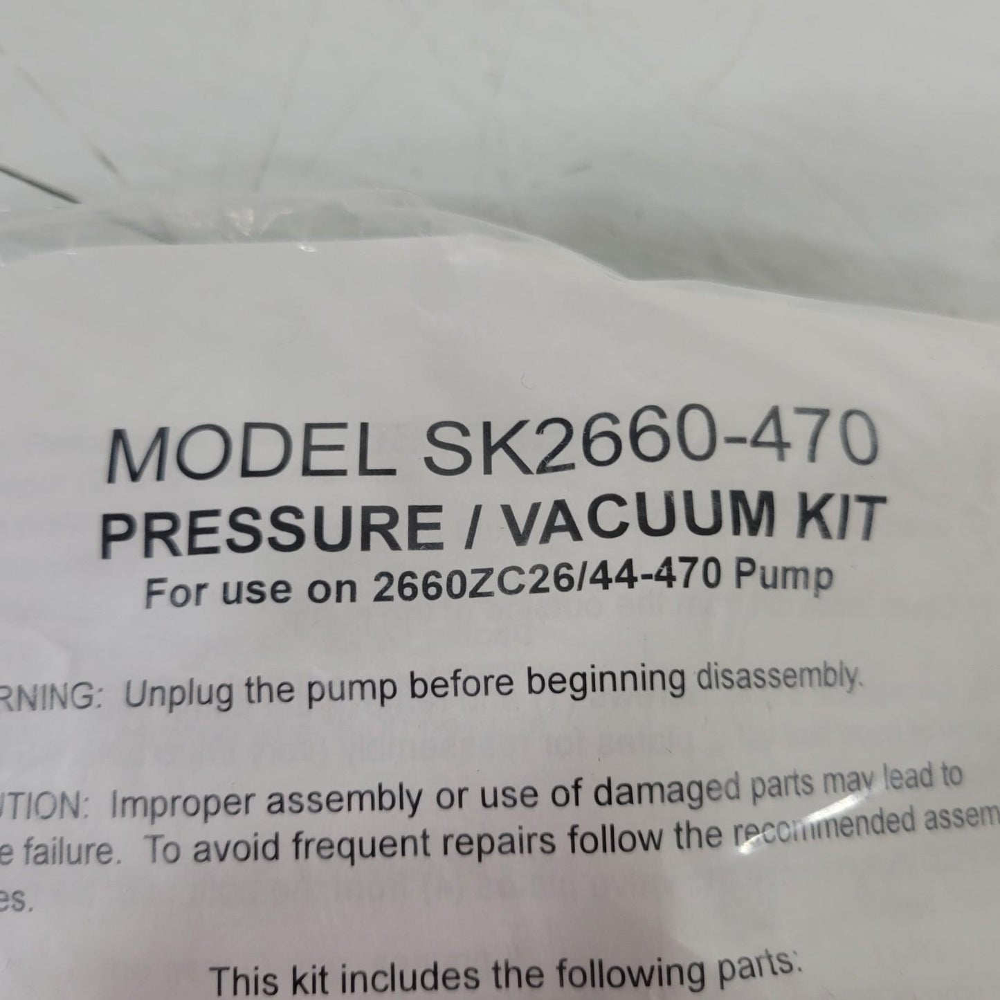 Thomas SK2660-470 Pressure/Vacuum Pump Rework Kit For 2660ZC26/44-470 Pump