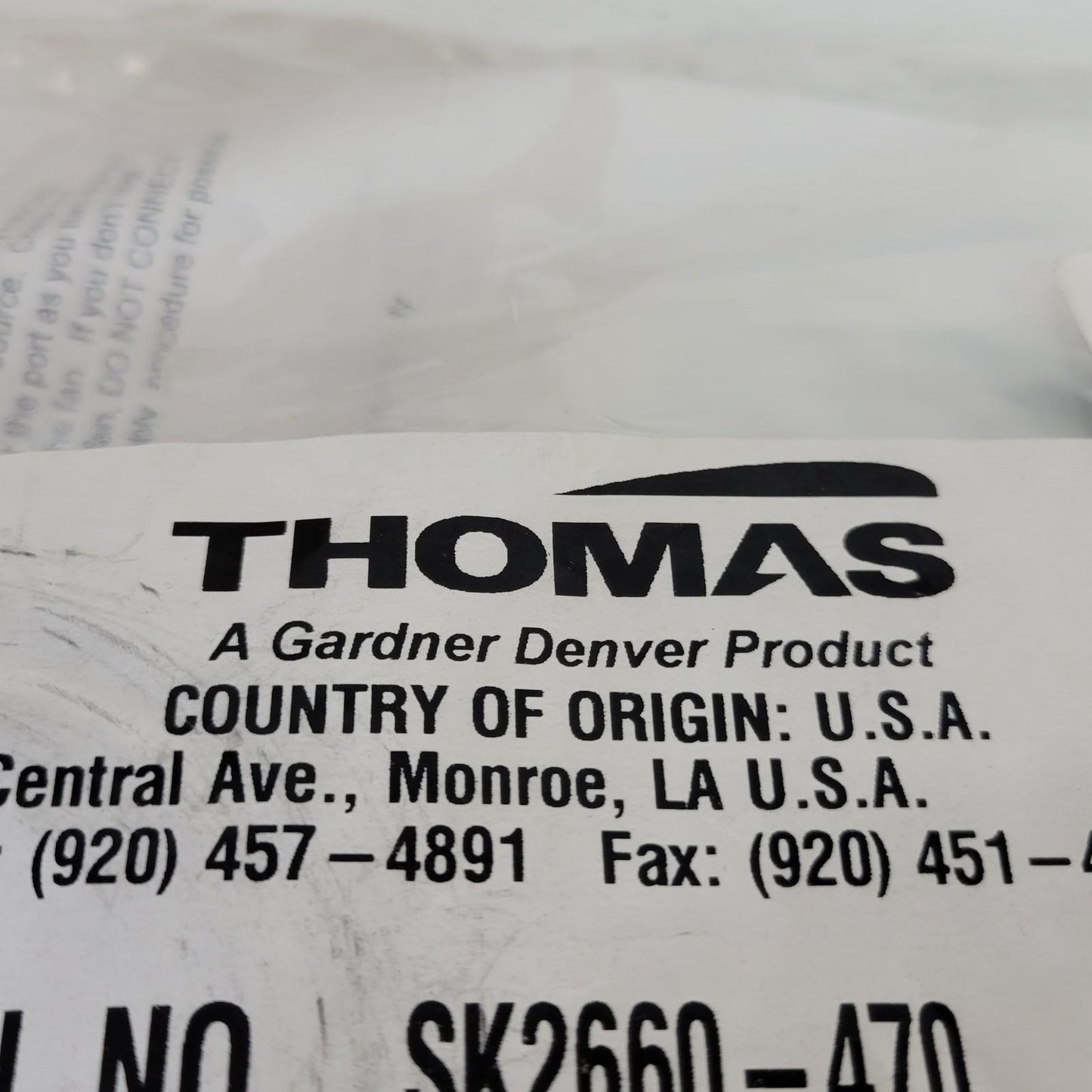 Thomas SK2660-470 Pressure/Vacuum Pump Rework Kit For 2660ZC26/44-470 Pump