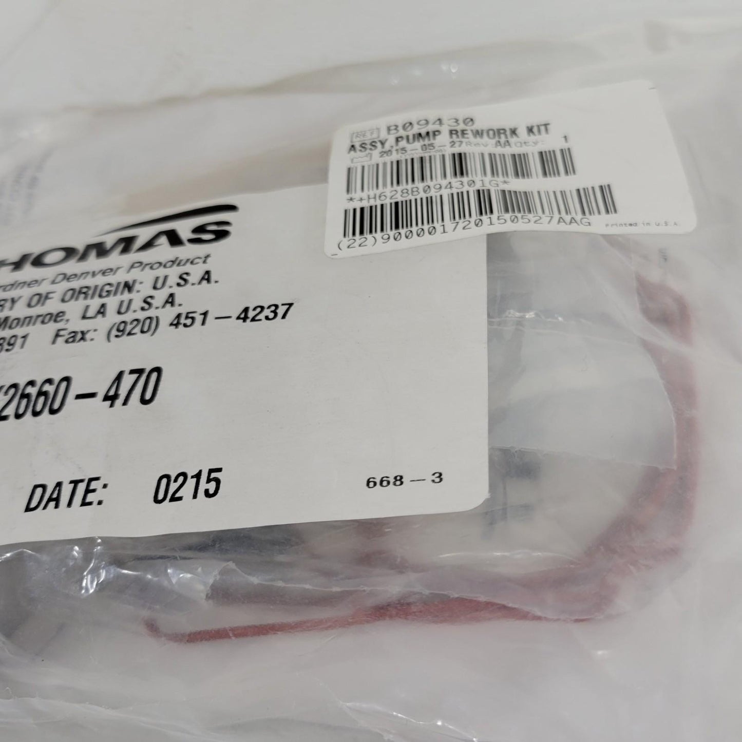 Thomas SK2660-470 Pressure/Vacuum Pump Rework Kit For 2660ZC26/44-470 Pump