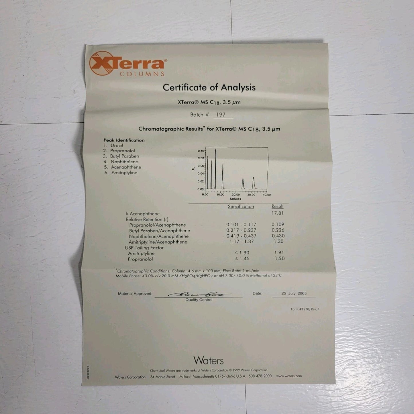 Terra Columns 186000412 Waters XTerra MS C18 3.5 um 3.0x30mm HPLC Column