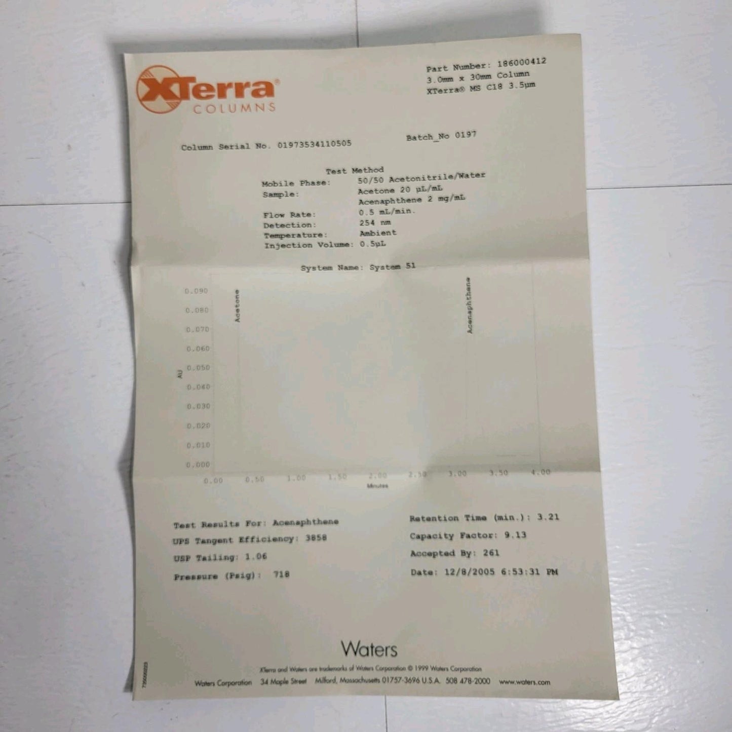 Terra Columns 186000412 Waters XTerra MS C18 3.5 um 3.0x30mm HPLC Column