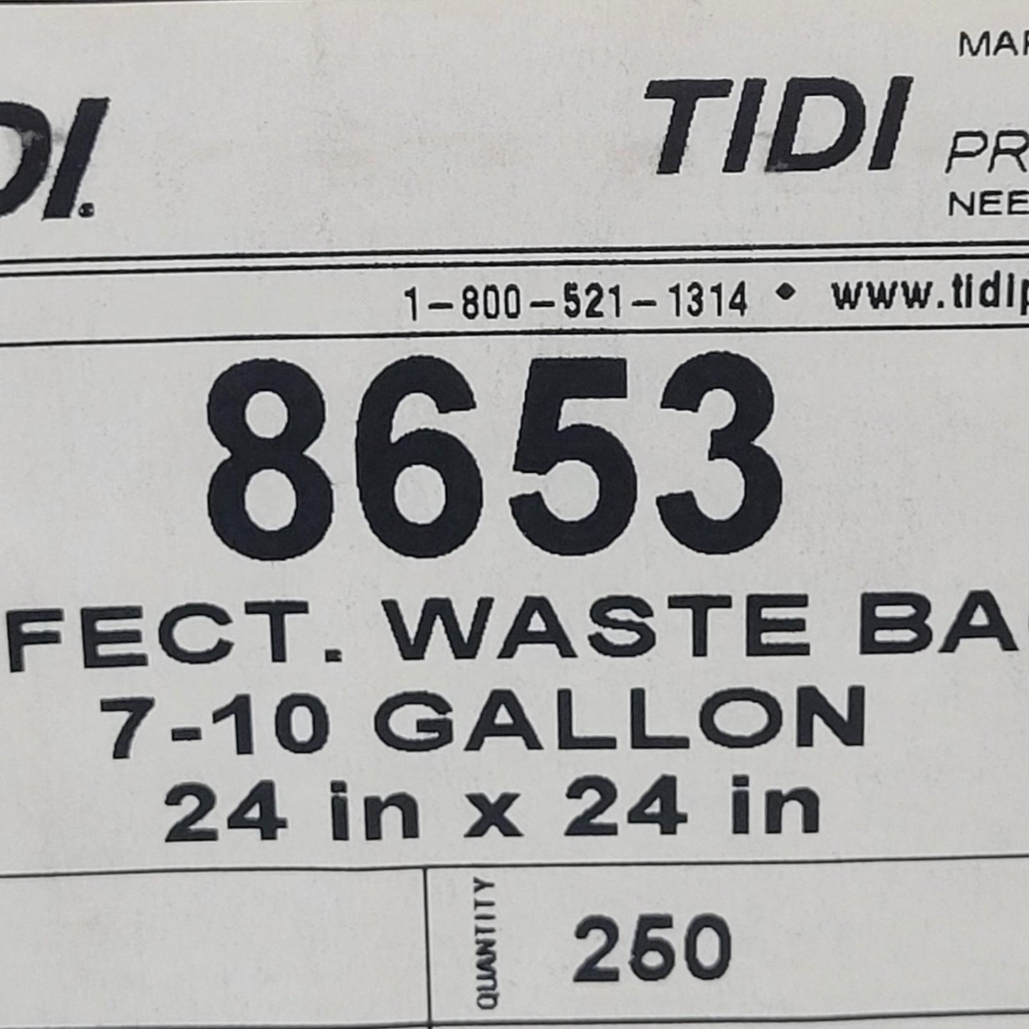 Tidi 8653 Infectious Waste Bag 7-10 Gallon 24"x24" Red Biohazard 150 Ct.