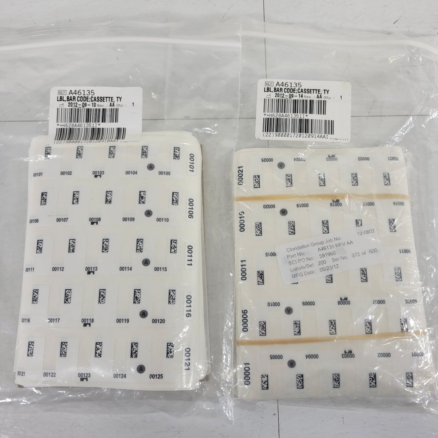 Beckman Coulter A46135 Rev AA Bar Code Cassette Type A Labels for CellMek SPS