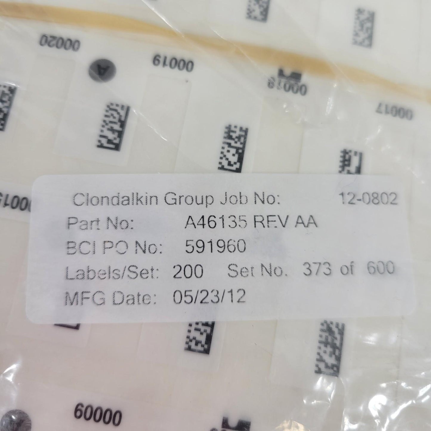 Beckman Coulter A46135 Rev AA Bar Code Cassette Type A Labels for CellMek SPS