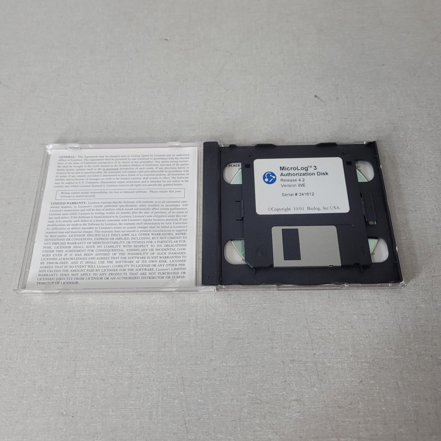 Biolog 341612 Microlog 3 Version 4.2 WE Program CD w/ Authorization Floppy Disk