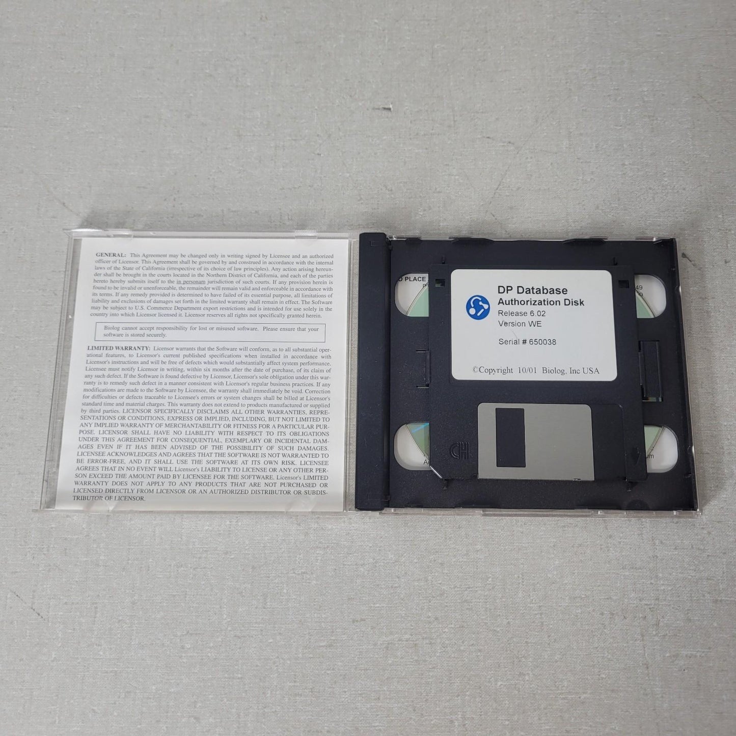 Biolog 650038 DP Database 6.p2 WE Program CD w/ Authorization Floppy Disk
