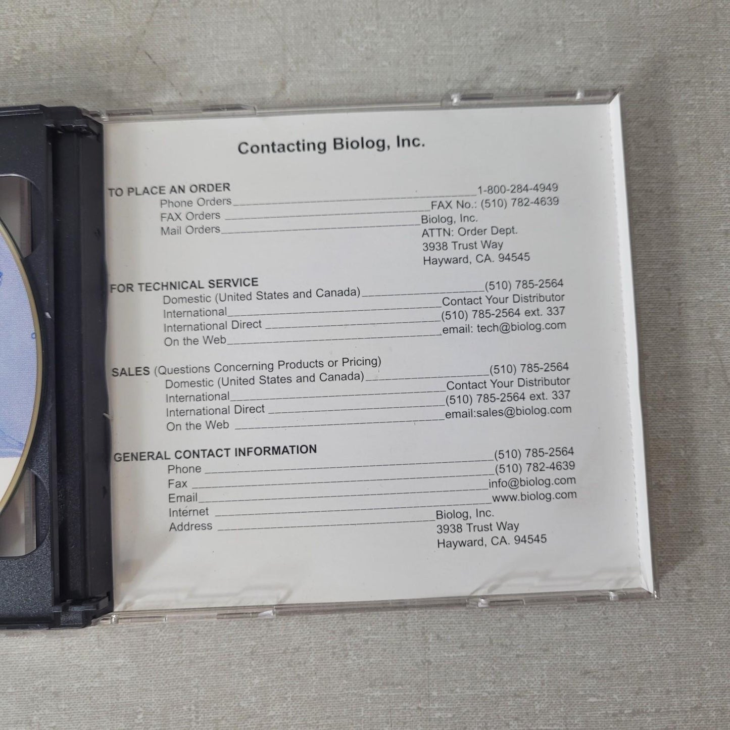 Biolog 650038 DP Database 6.p2 WE Program CD w/ Authorization Floppy Disk