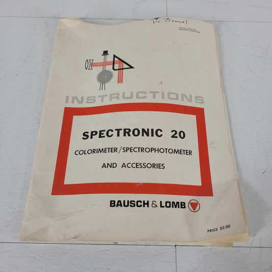 Vintage Bausch & Lomb Spectronic 20 Spectrophotometer Manual Third Edition