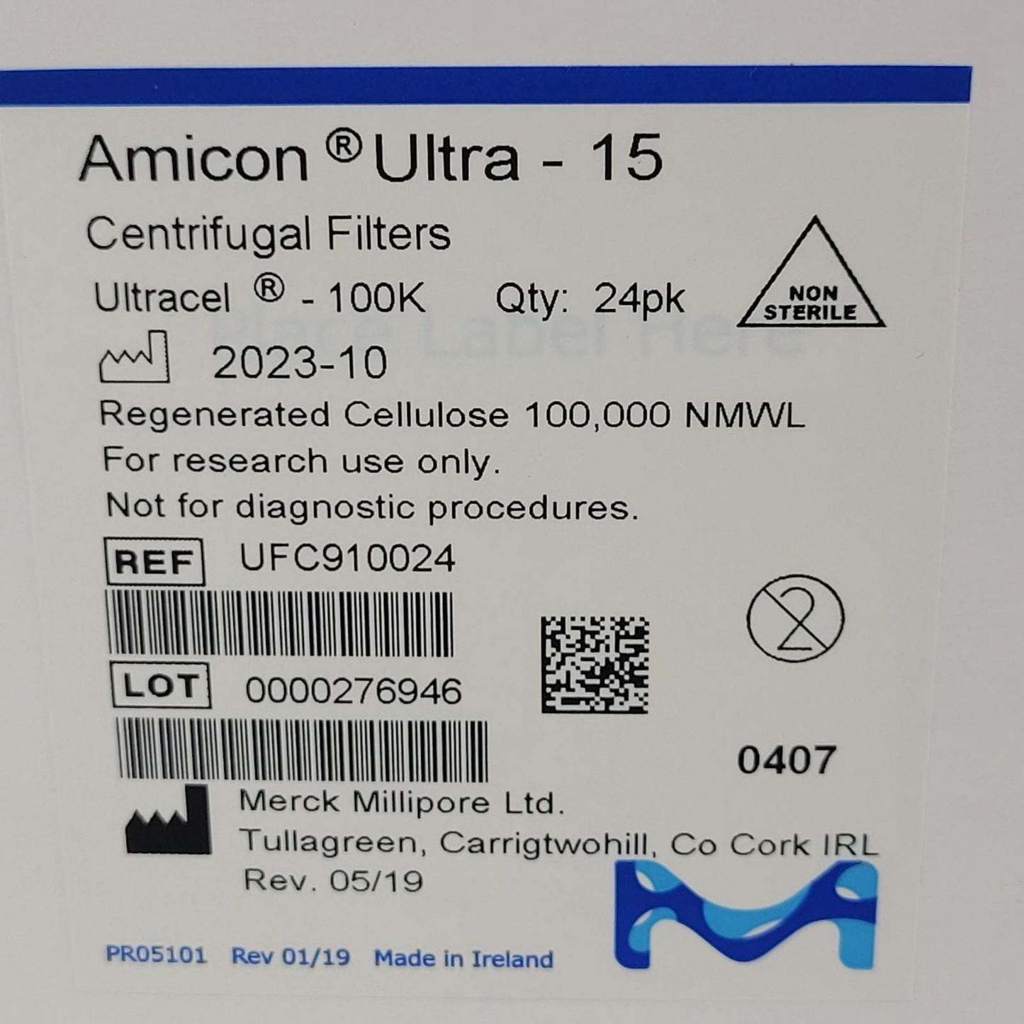 Millipore Amicon Ultra UFC910024 15mL Ultracel 100K Centrifugal Filters 24 pk