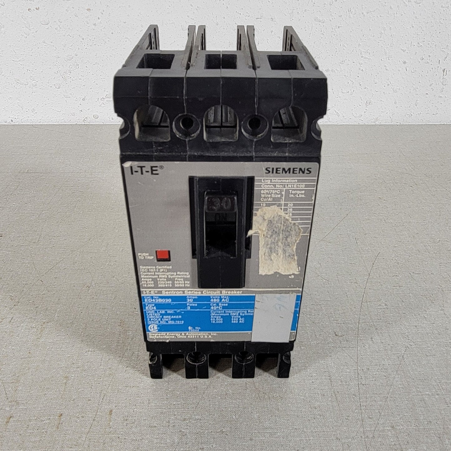 SIEMENS ED43B030 ED4 Sentron Series Circuit Breaker Max Interupt 220/240V 65A