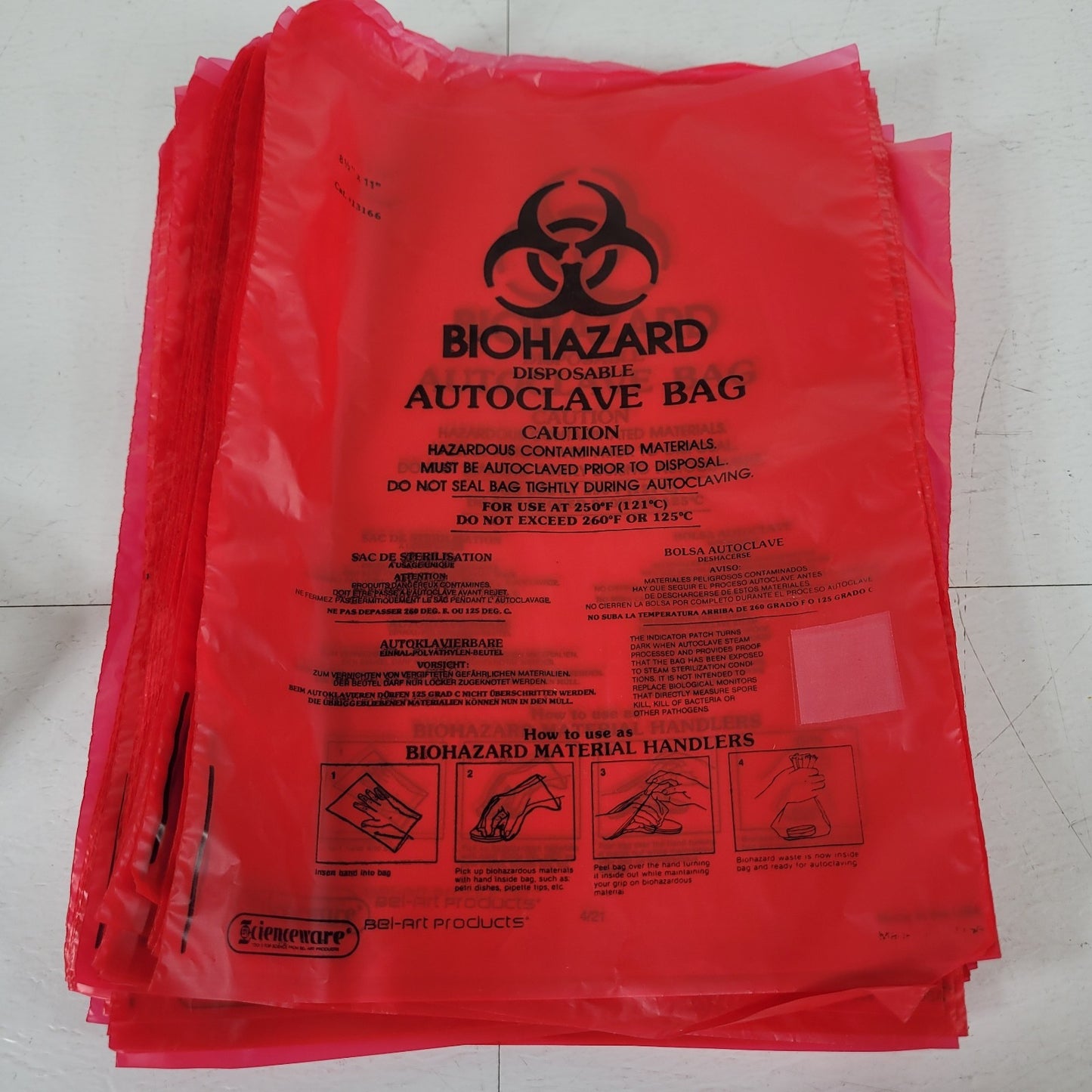 Scienceware 13166 Bel-Art Biohazard Disposable Autoclave Bag 8 1/2" X 11" 175 ct