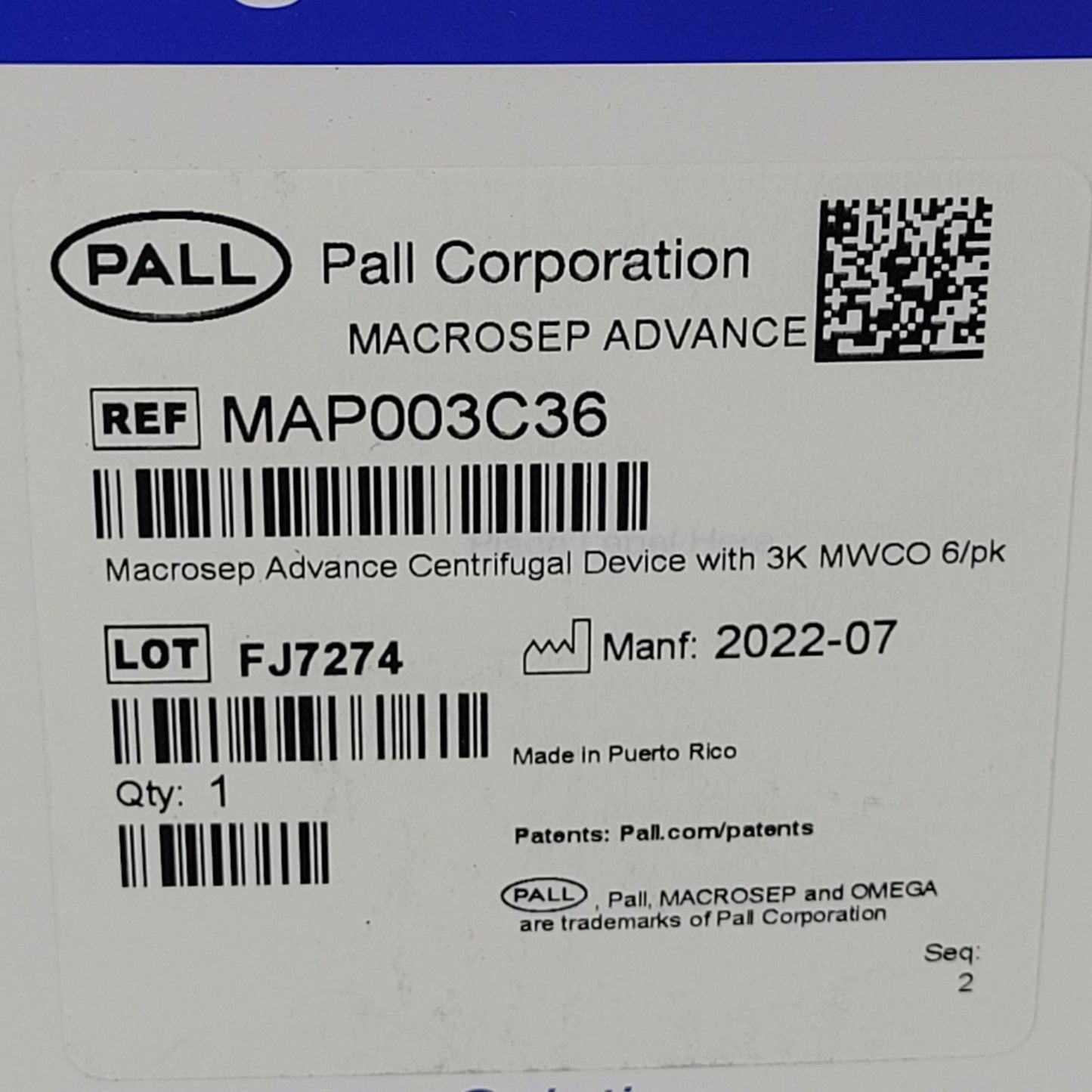 Pall MAP003C36 Macrosep Advance Centrifugal Devices w/ 3K MWCO 5-20 mL 4 Ct