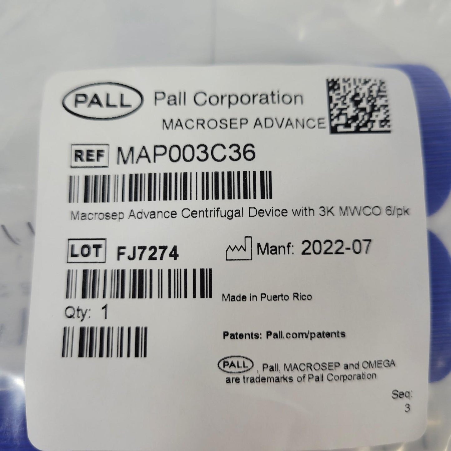 Pall MAP003C36 Macrosep Advance Centrifugal Devices w/ 3K MWCO 5-20 mL 4 Ct