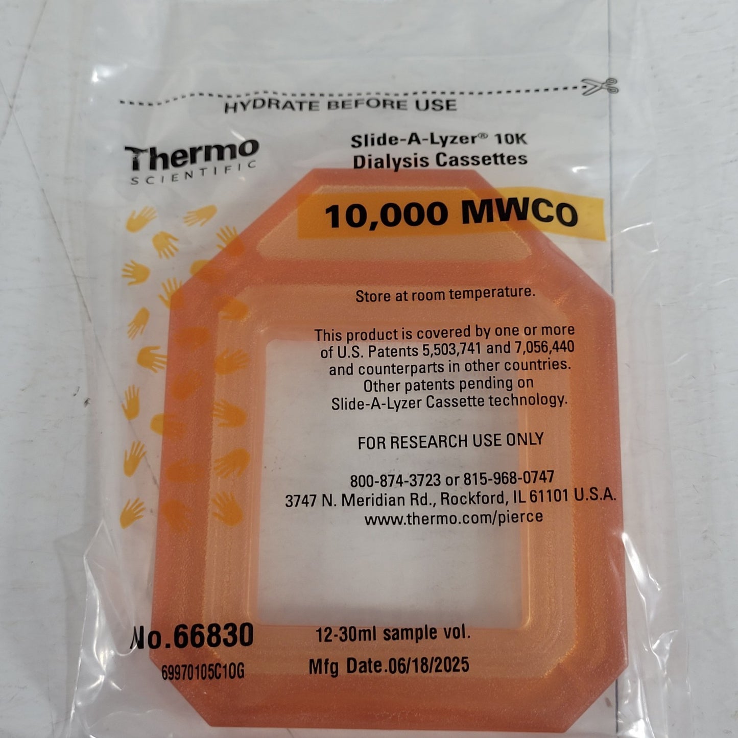 Thermo Fisher 66830 Slide-A-Lyzer Dialysis Cassette 10,000 MWCO 12-30 ml 6/pkg