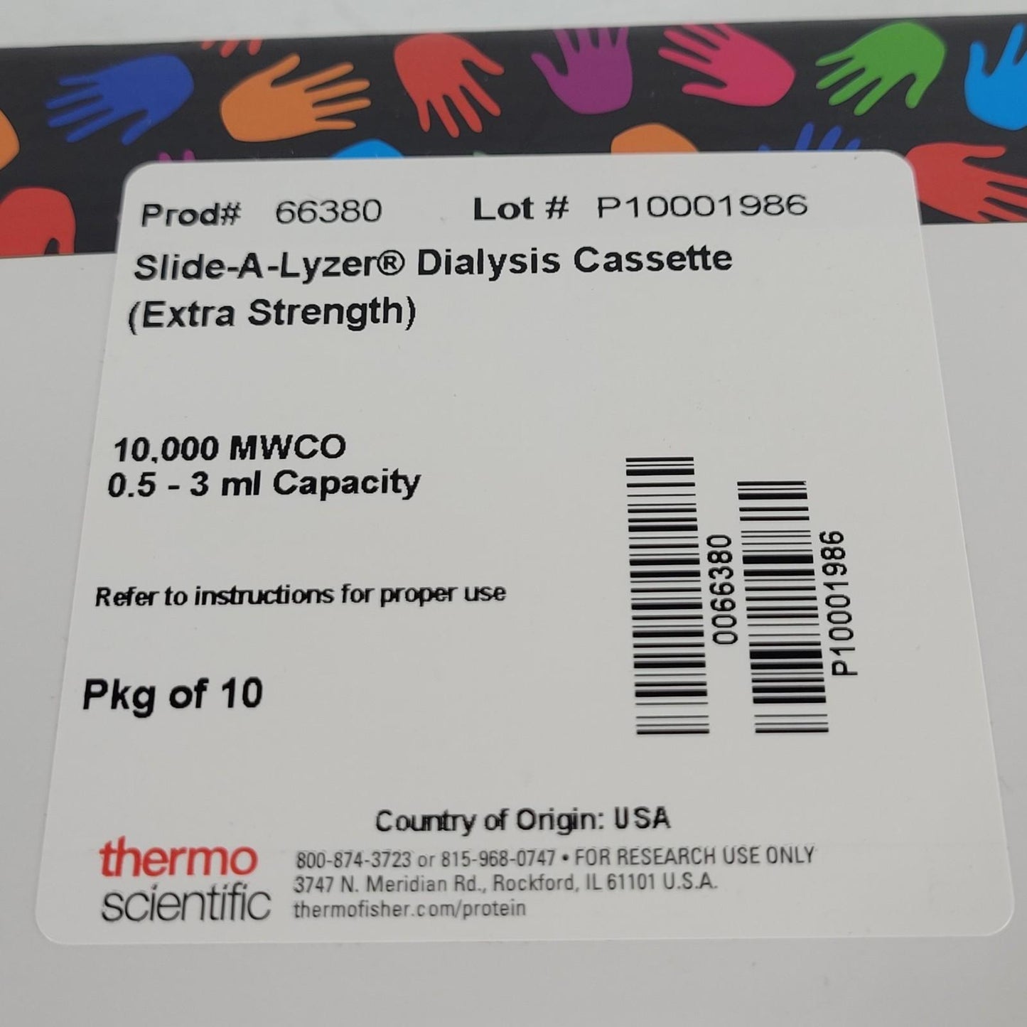 Thermo 66380 Slide-A-Lyzer Dialysis Cassette Extra Strength 10K MWCO 0.5-3ml