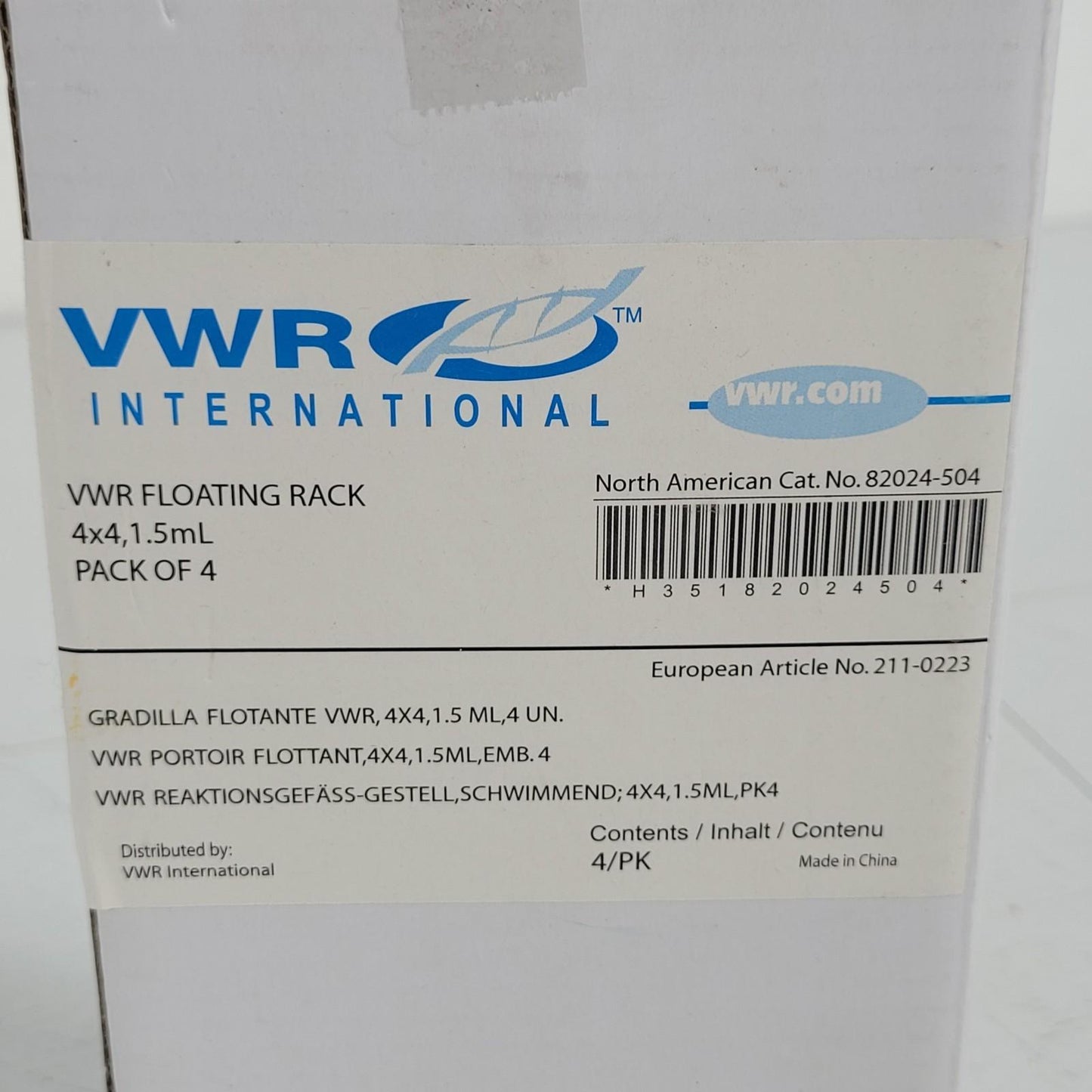 VWR International 82024-504 Floating Racks Pack Of 4, 4x4 1.5 mL Hold 16 Tubes