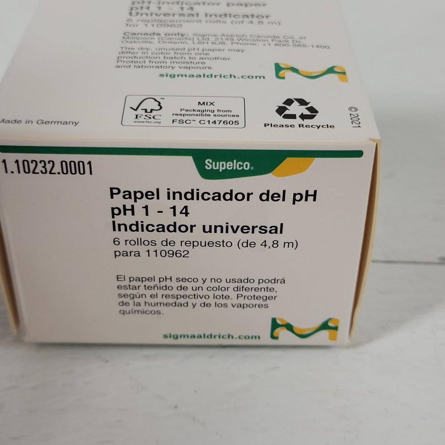 Supelco 1.10232.0001 pH-indicator Paper pH 1-14 Universal Indicator Rolls 4.8m