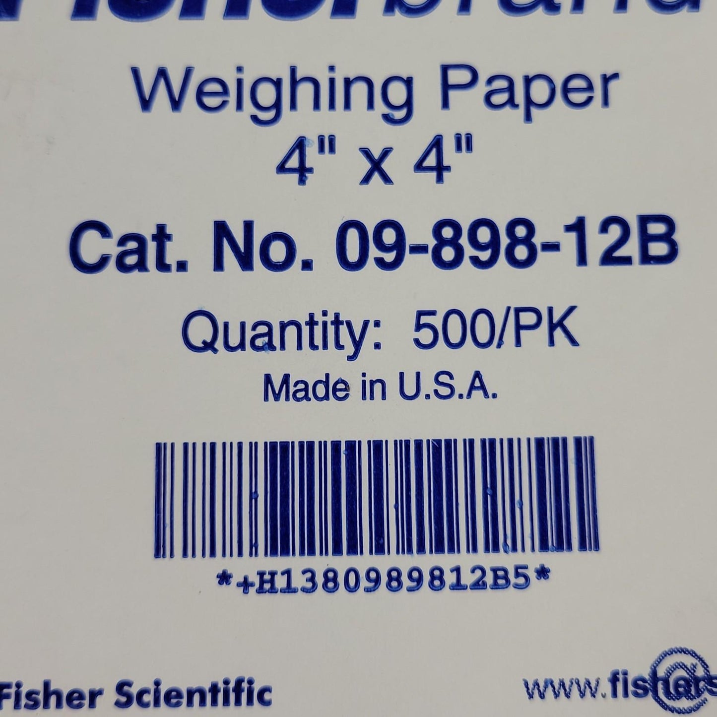 Fisher Scientific 09-898-12B Weighing Paper 4"x4" ~400 Papers