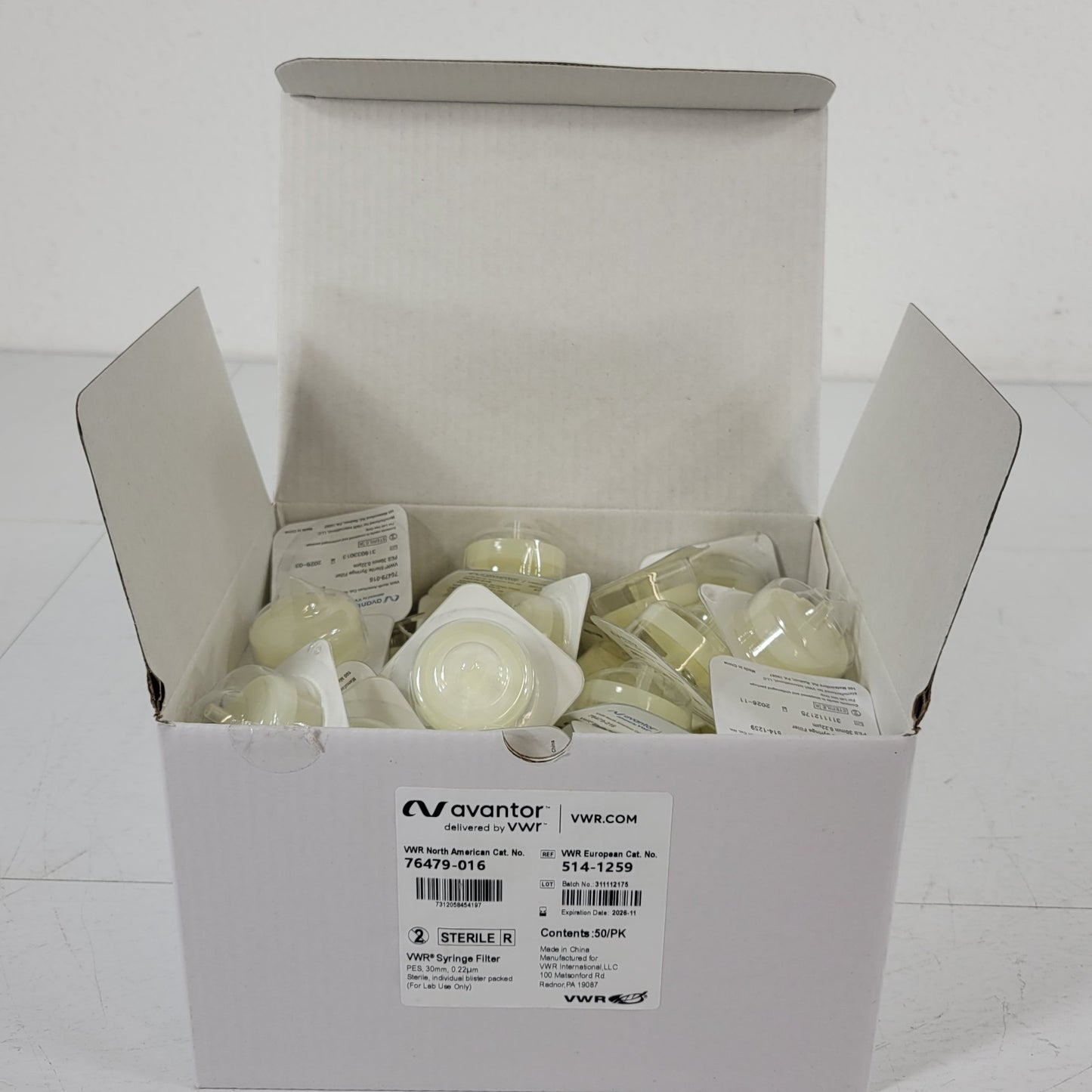 50 Pack Avantor VWR 76479-016 Syringe Filter PES 30mm 0.22μm Sterile 514-1259