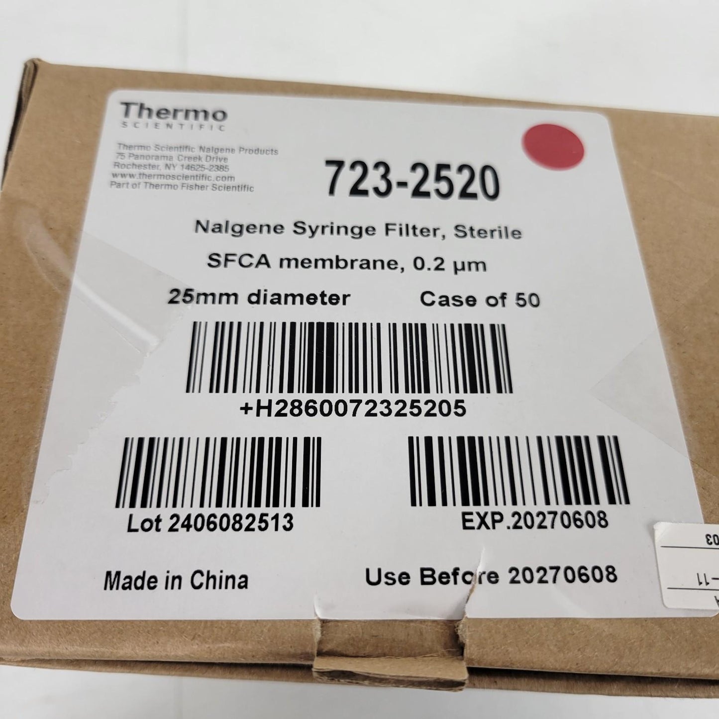 50Pack Nalgene 723-2520 Syringe Filter Sterile SFCA Membrane 0.2µm 25mm Diameter