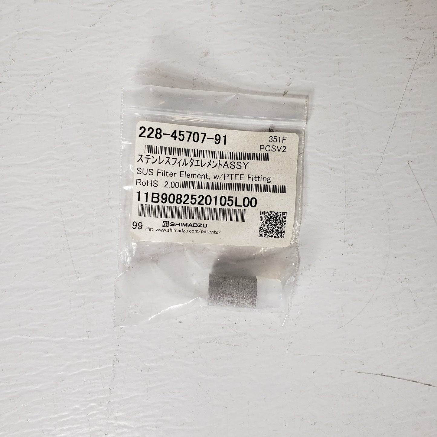 Shimadzu 228-45707-91 Stainless Steel Suction Filter Element With PTFE Fitting