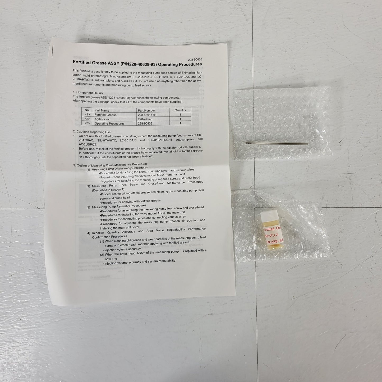 Shimadzu 228-40638-93 HPLC Autosampler Fortified Grease Assembly For Pump