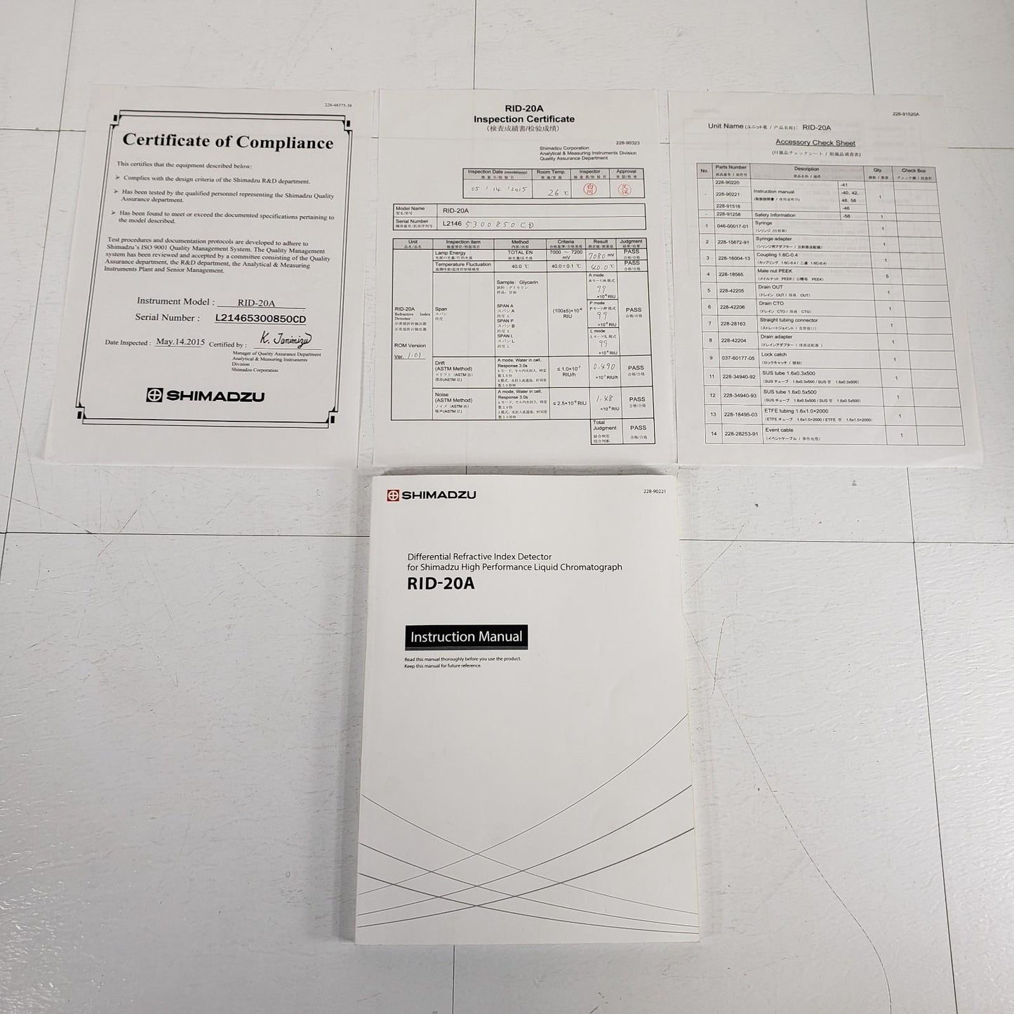 Shimadzu RID-20A Refractive Index Detector 228-45104-42 w/ Certification, Manual