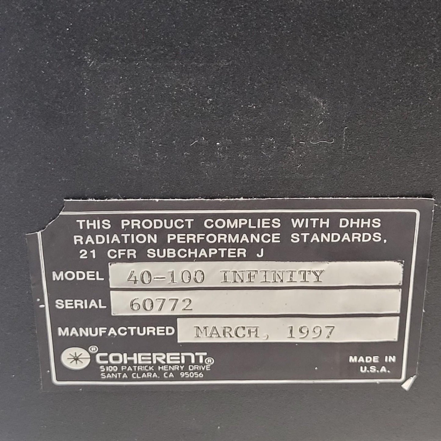 Coherent Infinity 40-100 Tunable Nd:YAG Laser Head 40 Watt Power 1064nm 532/355