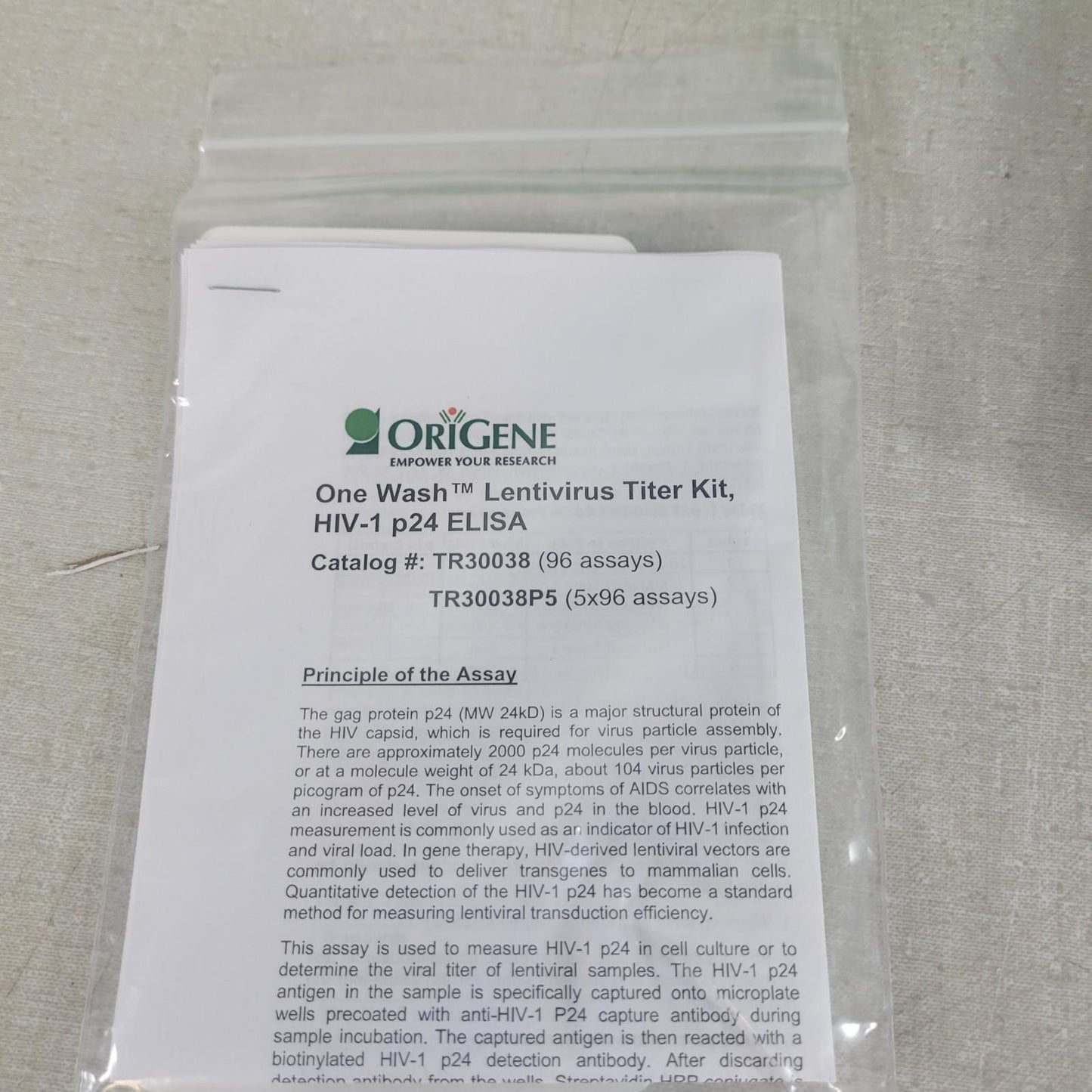 Origene TR30038 One-Wash Lentivirus Titer Kit p24 ELISA 96 Assays