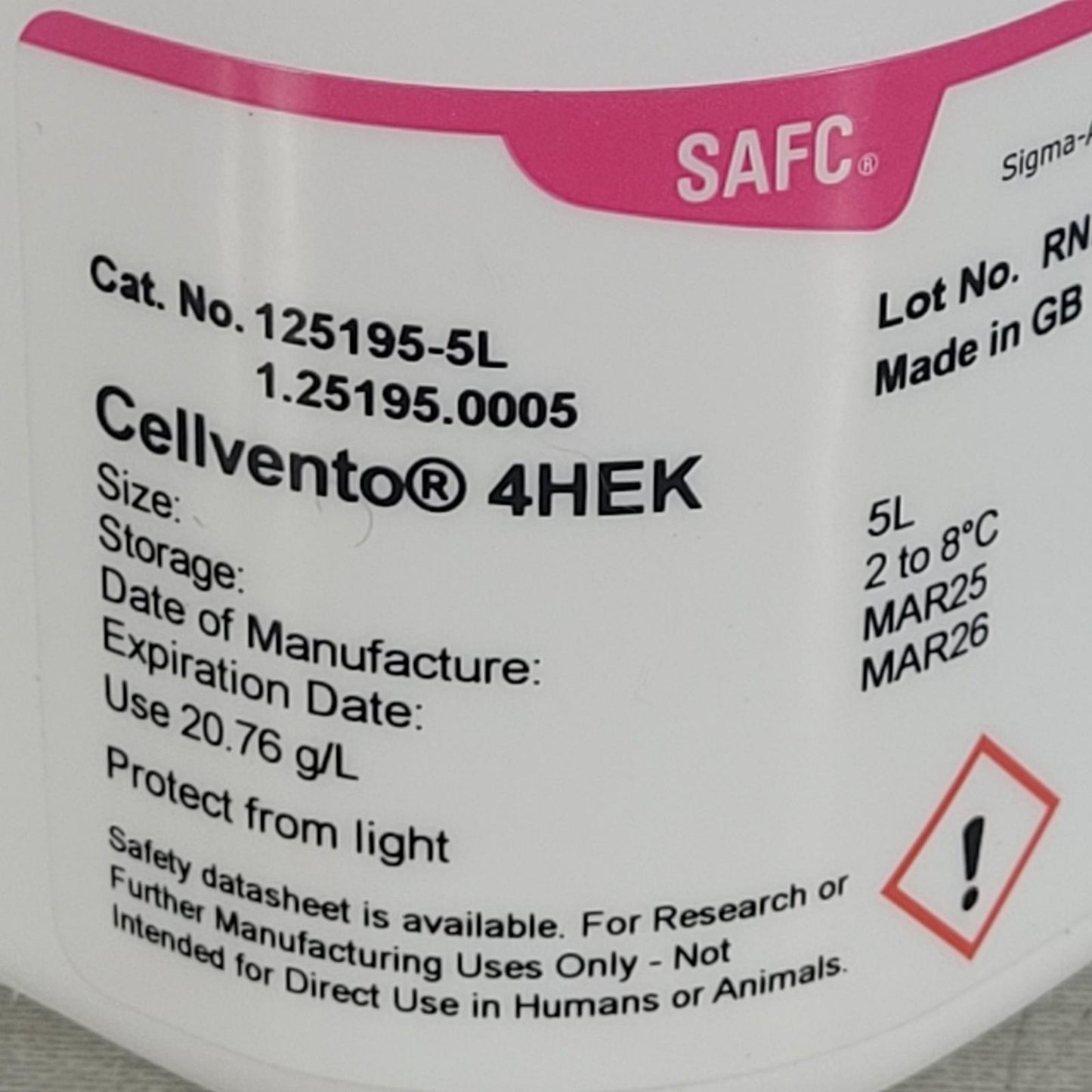 Sigma Aldrich Millipore 125195-5L Cellvento 4HEK for HEK 293 Cell Culture