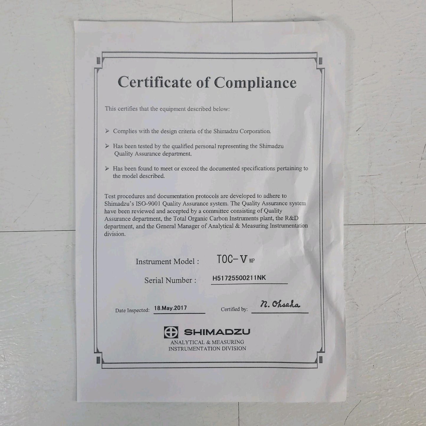 Shimadzu TOC-V WP Total Organic Carbon Analyzer 638-91116-42 PC-Control VWP