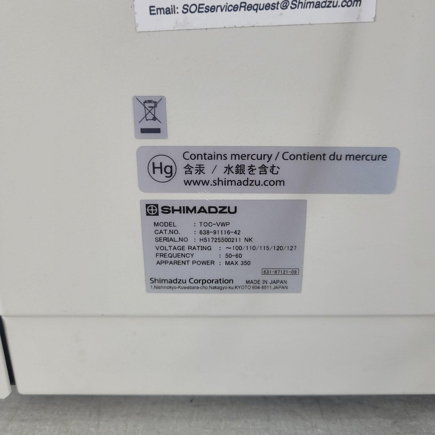 Shimadzu TOC-V WP Total Organic Carbon Analyzer 638-91116-42 PC-Control VWP