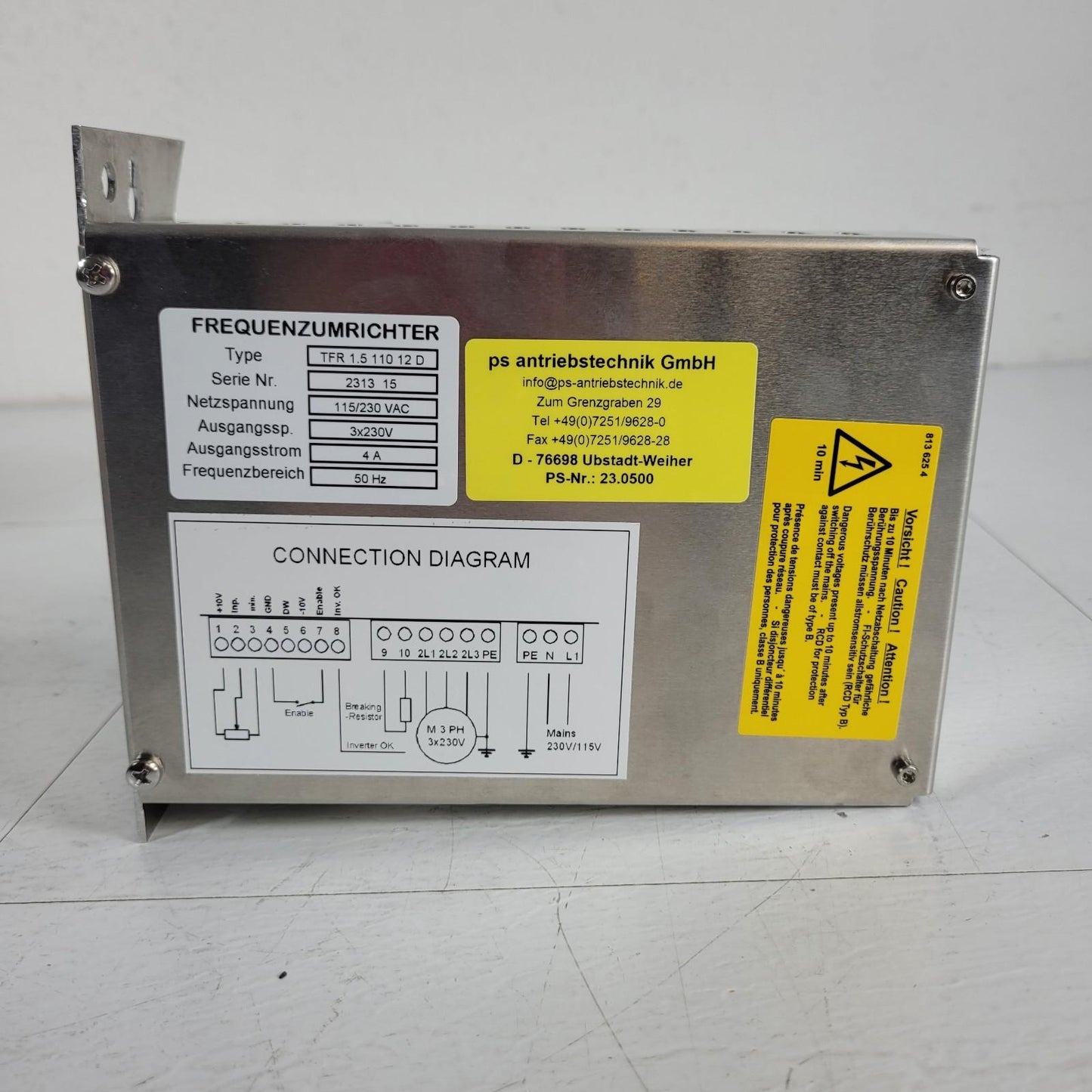 FRITSCH Frequency Converter 86.4520.06 TFR 1.5M 11012D 230V/115V 4A 50Hz