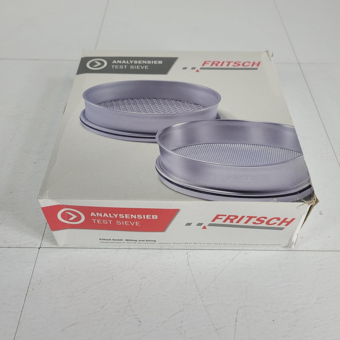 FRITSCH 35.2120.03 Test Sieve 8" DIA x 2" ASTM E11 3.35mm w/ Compliance Cert.