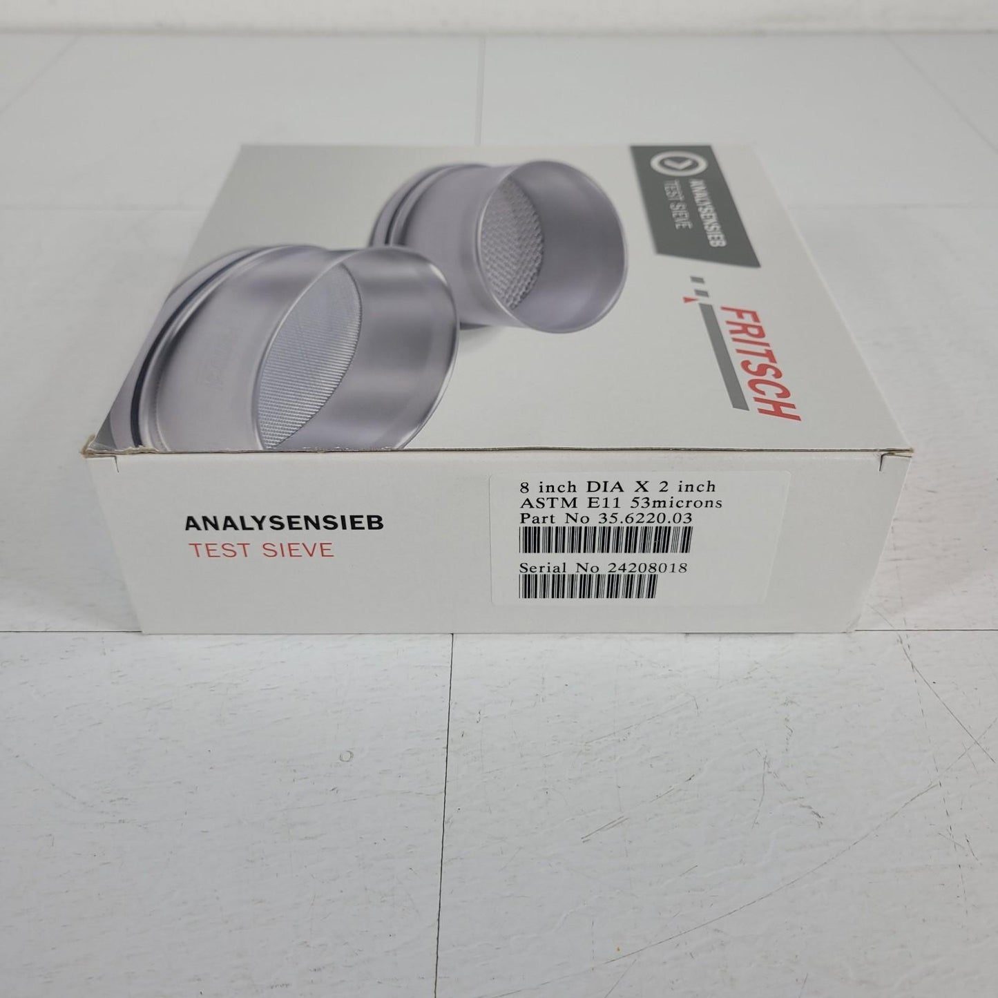 FRITSCH 8" DIA x 2" ASTM E11 53microns 35.6220.03 w/ Compliance Certificate