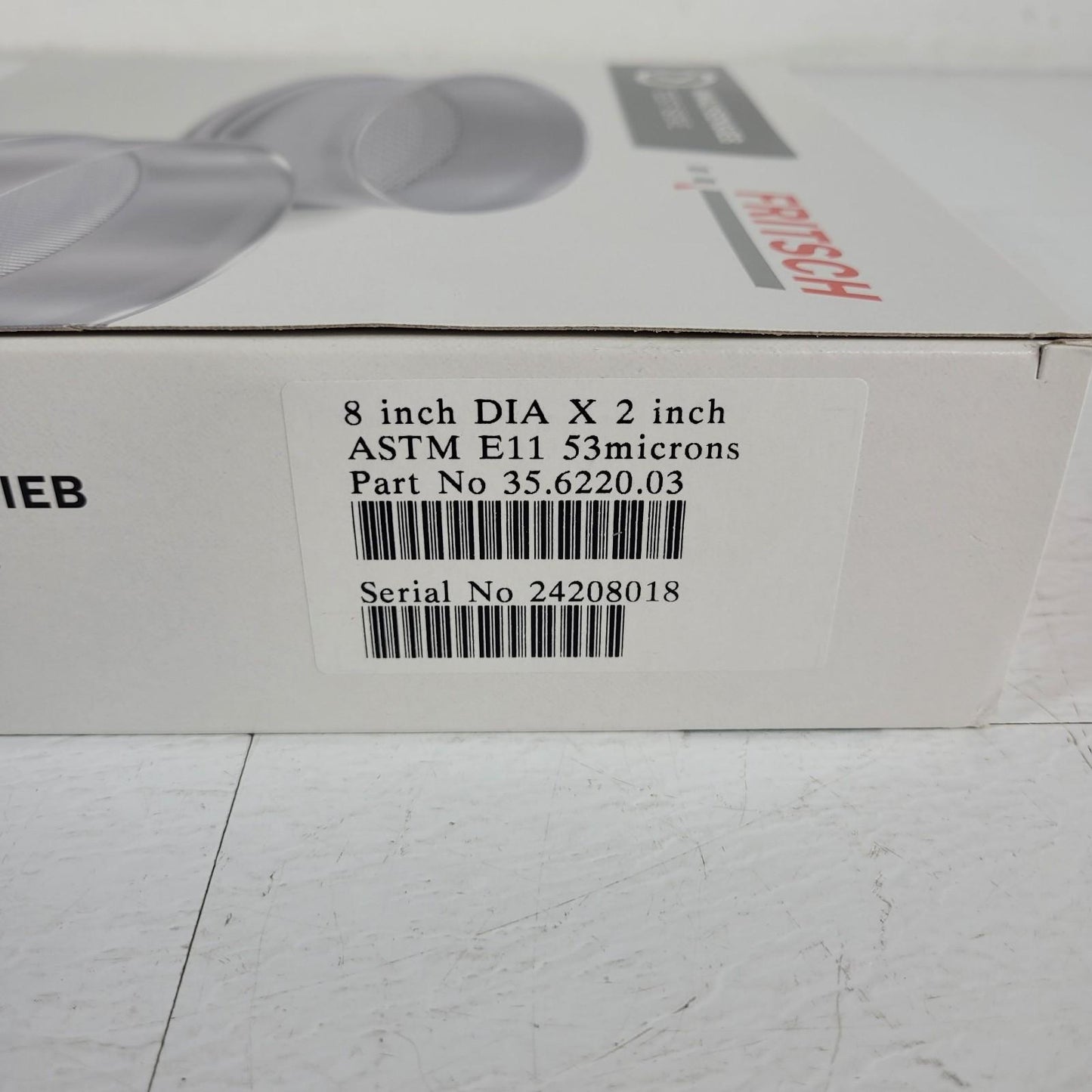 FRITSCH 8" DIA x 2" ASTM E11 53microns 35.6220.03 w/ Compliance Certificate