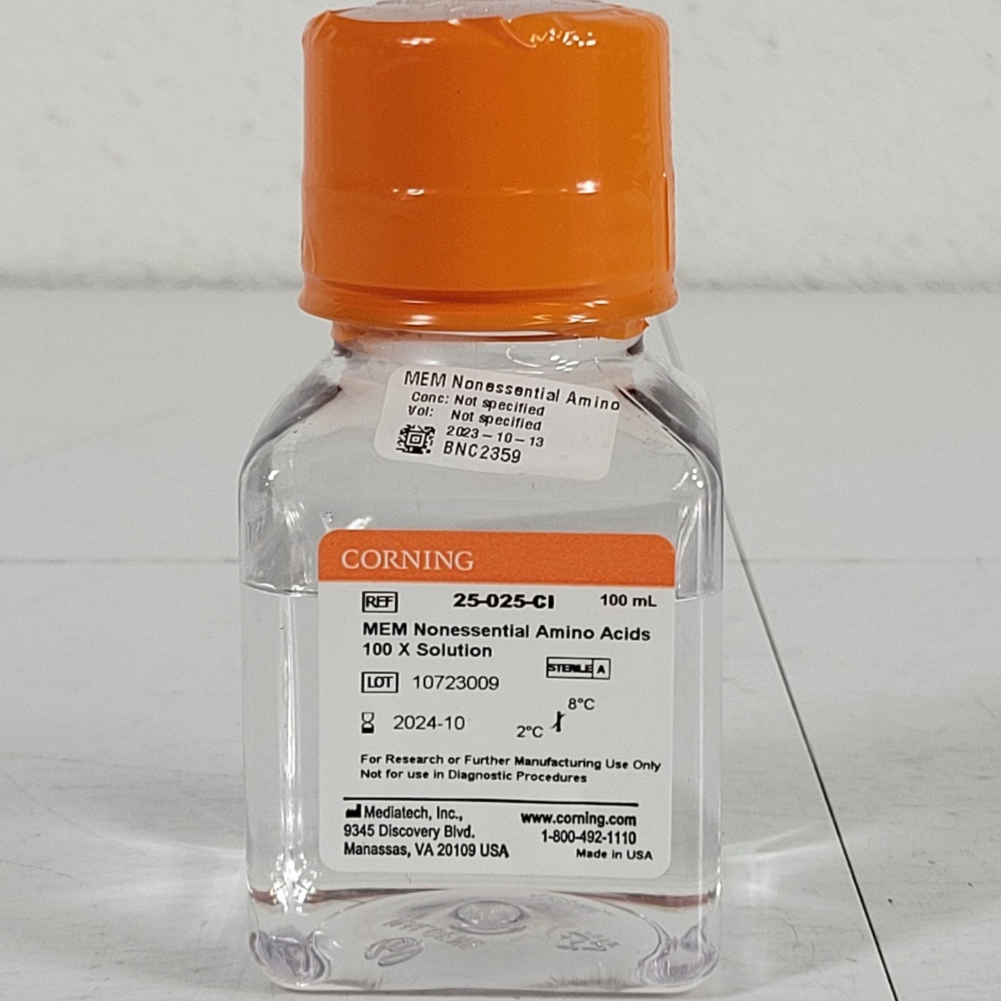 Corning 25-025-CI MEM Nonessential Amino Acids 100X Solution 100 ml Sterile