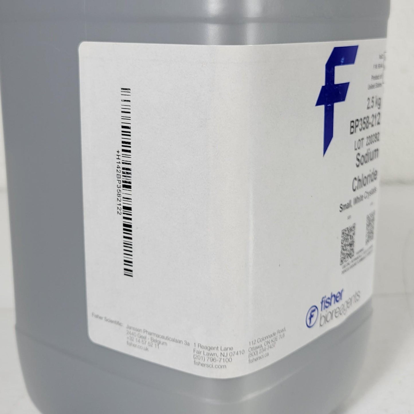 Fisher Bioreagents BP358-212 Sodium Chloride NaCl Small White Crystals 2.5kg