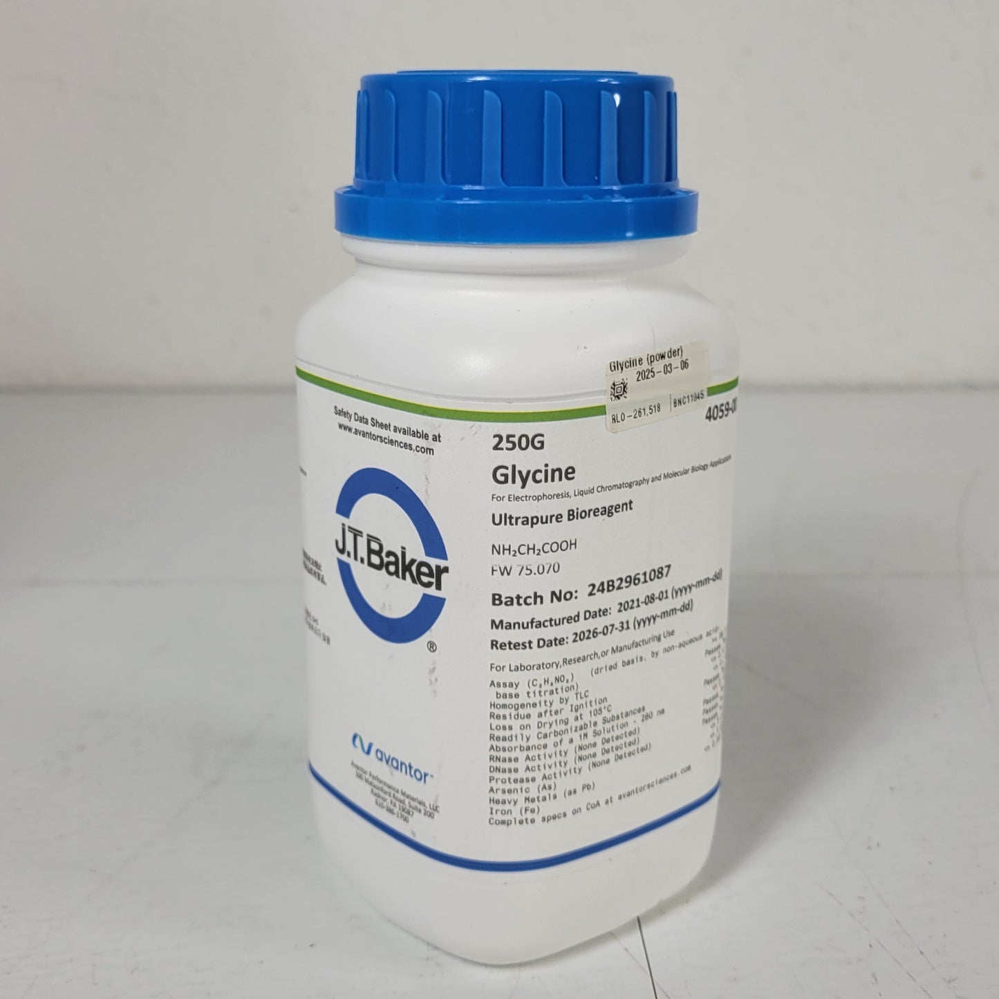 Avantor J.T. Baker 4059-00 Glycine NH2CH2COOH Ultrapure Bioreagent 250G