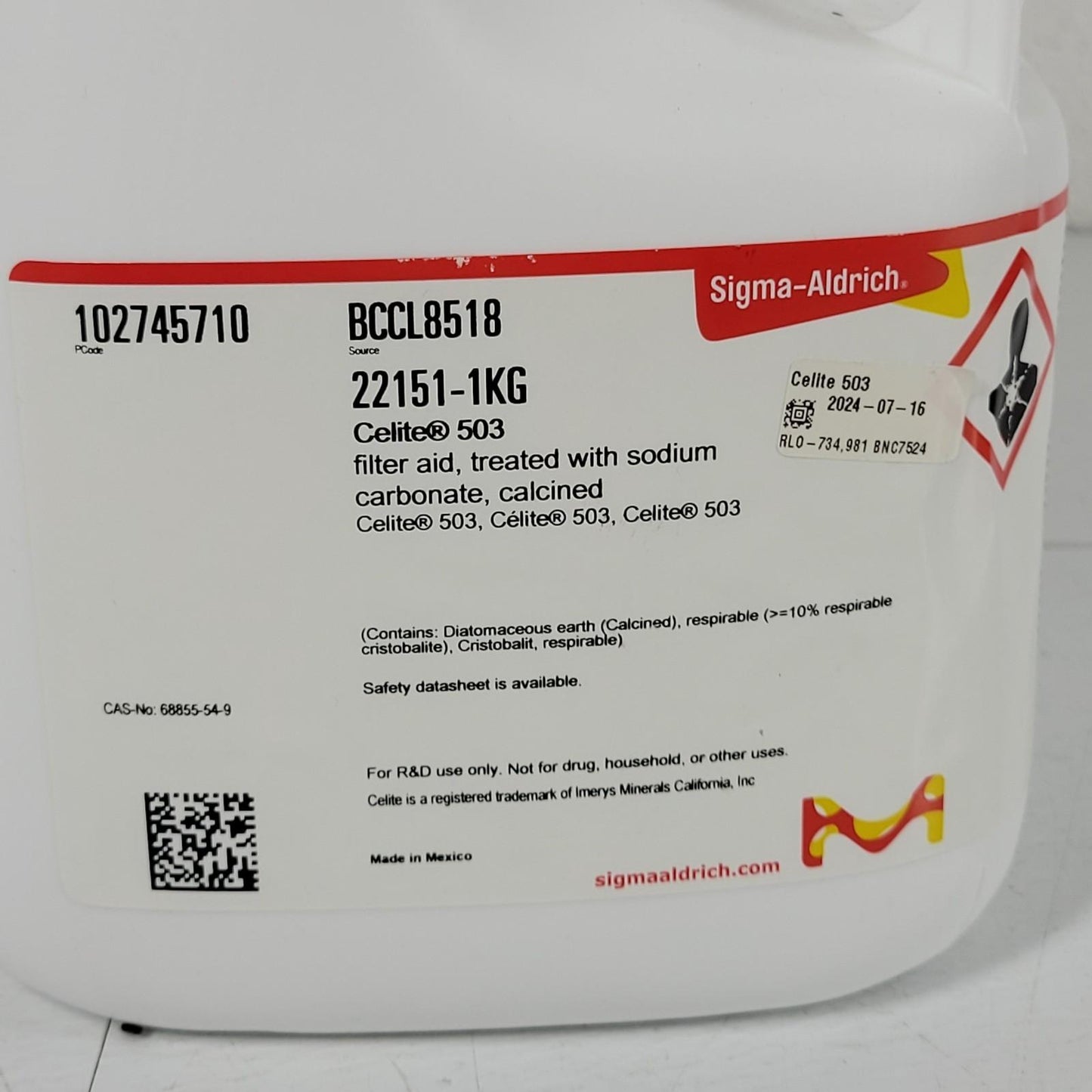 Sigma Aldrich 22151-1KG Celite 503 Filter Aid Treated Sodium Carbonate Calcined
