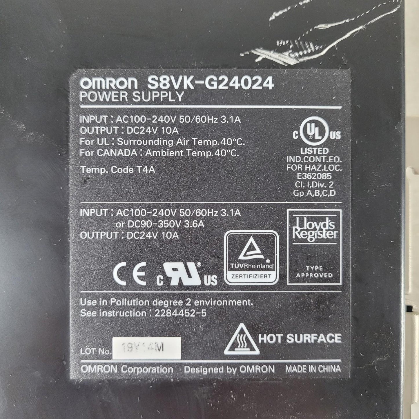TESTED OMRON S8VK-G24024 Power Supply Output: DC24V 10A Input: AC100-240V