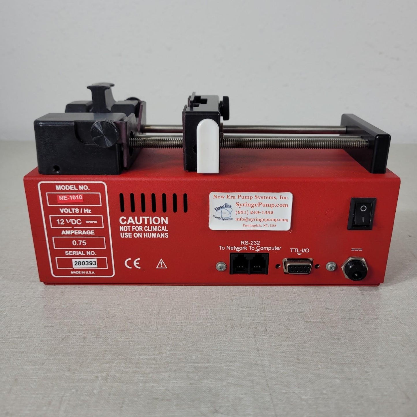 New Era Pump Systems NE-1010 Single Syringe Pump 12VDC .75A w/ Power Cord