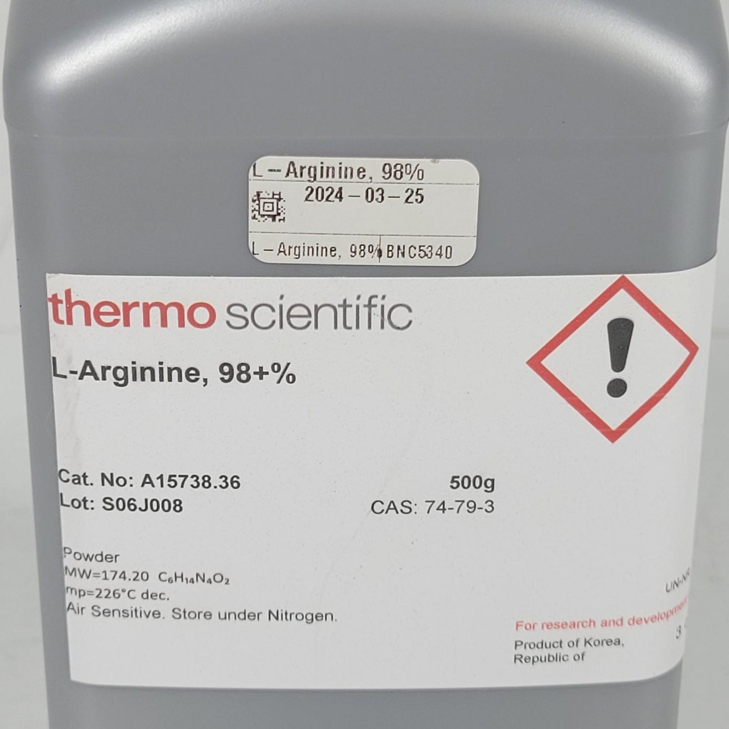 Thermo A15738.36 L-Arginine 98+% Powder C6H14N4O2 500g Alfa Aesar